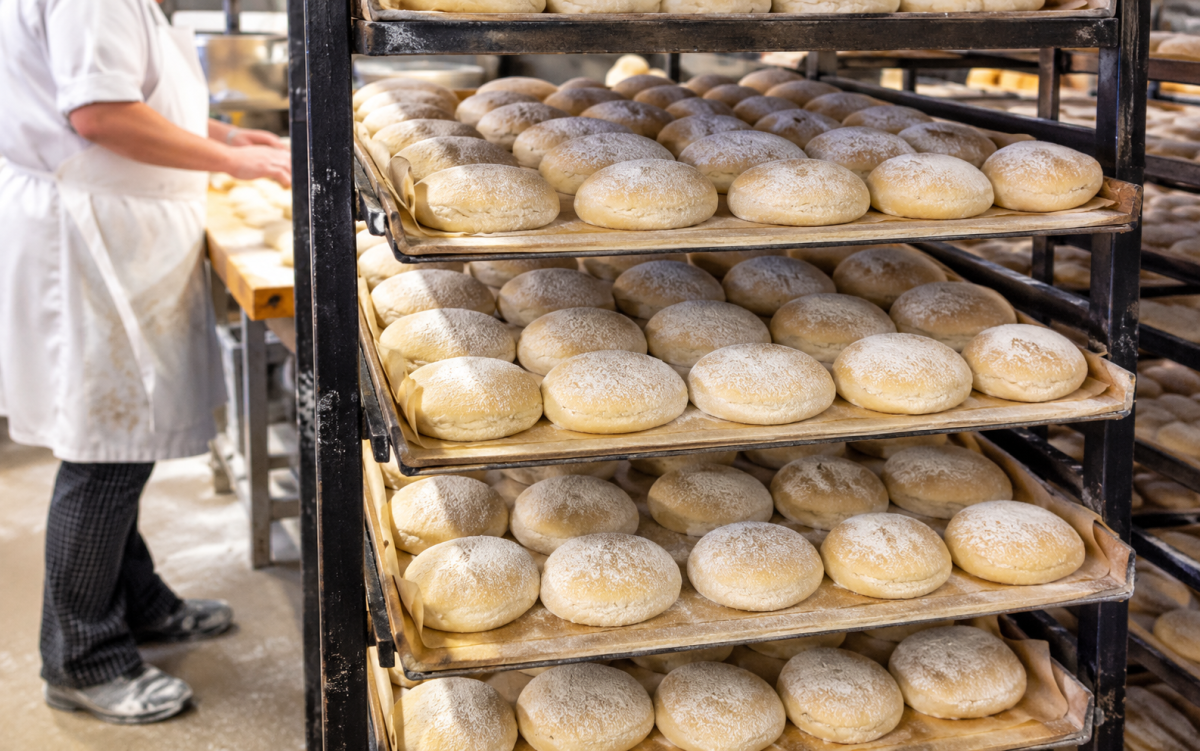 Fresh Waterford blaas on bakery trays