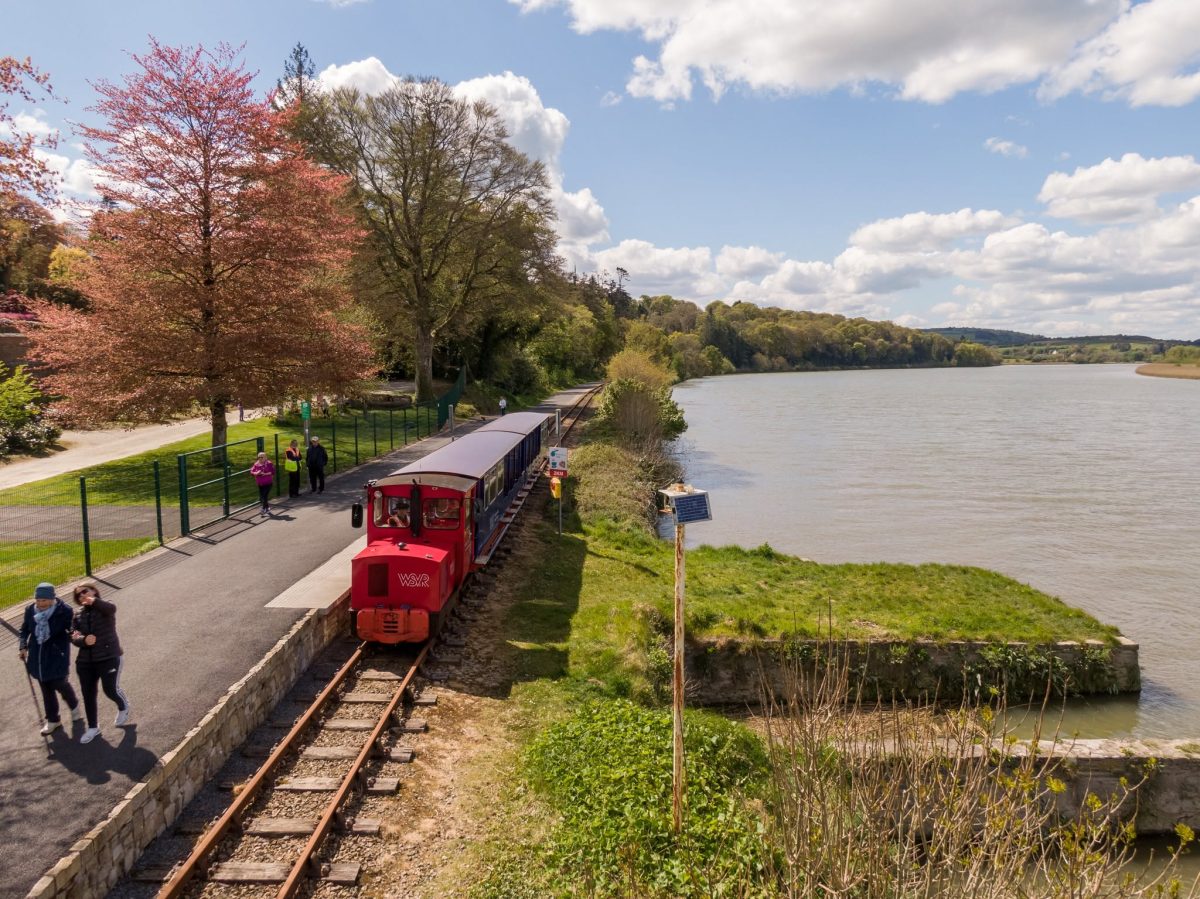 Waterford Suir Valley Railway heritage train travelling through the Suir Valley near Kilmeadan, County Waterford