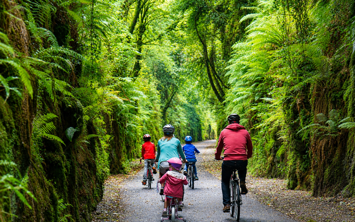 Cyclists travelling along the Waterford Greenway, the scenic 46km walking and cycling route between Waterford City and Dungarvan.