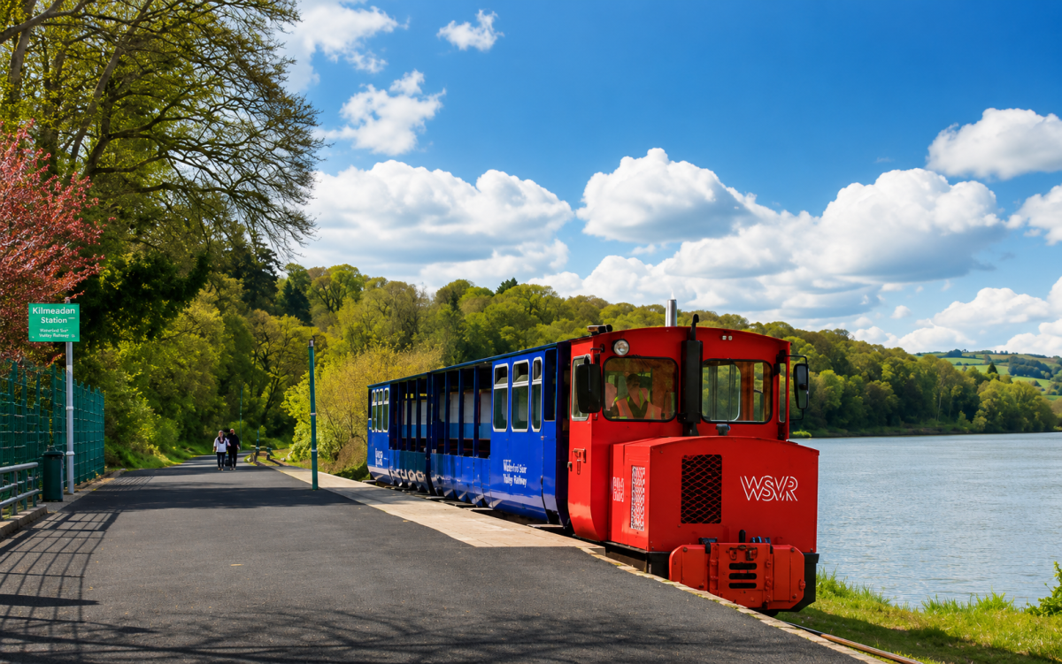 Waterford Suir Valley Railway heritage train travelling through the Suir Valley near Kilmeadan, County Waterford