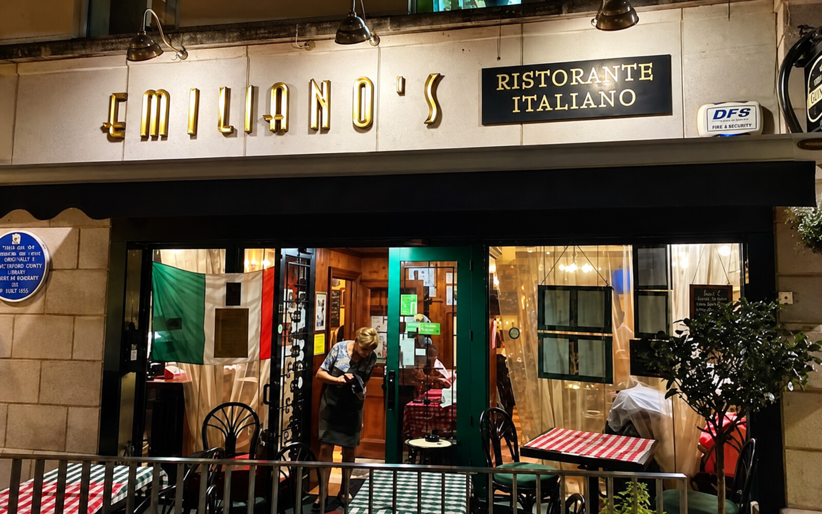 Front entrance and signage of Emiliano’s Restaurant on High Street in Waterford city