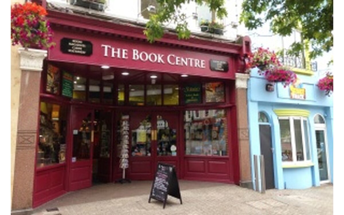 The Book Centre storefront in Waterford, with its red entrance and bookshop sign.